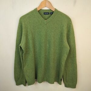 Structure Vintage Lambs Wool Sweater Medium Mens Preppy Green V Neck